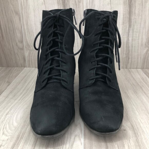 Lucky Brand Ankle Boots Womens 8M Persee Black Leather Zip Lace Up Booties - Picture 7 of 11